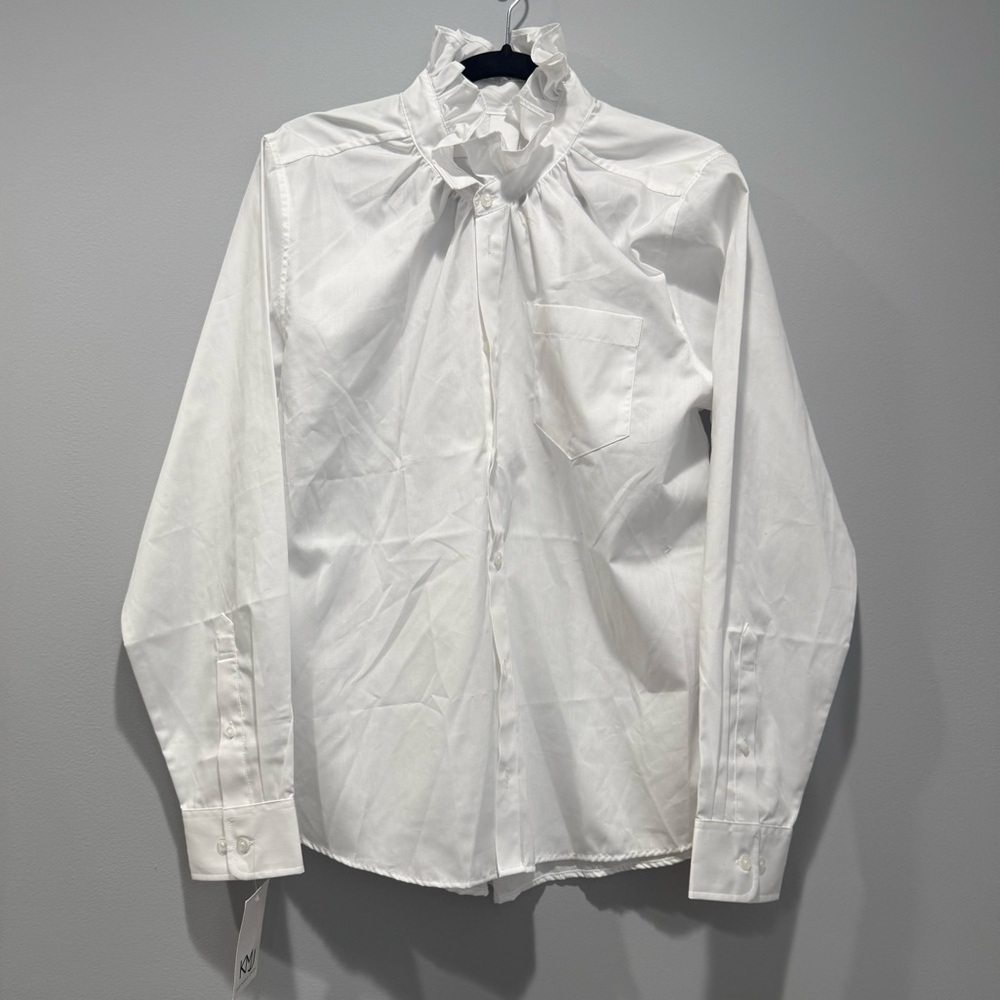 KMJ Quarintina White Ruffle Collar long sleeved Blouse
